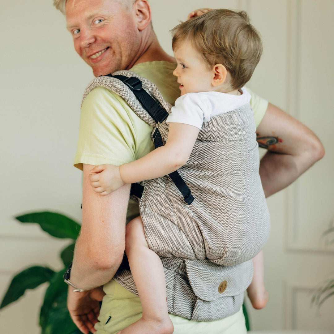 LennyLamb - LennyPreschool Carrier - Little Herringbone Almond (100% Cotton) - Cloth and Carry