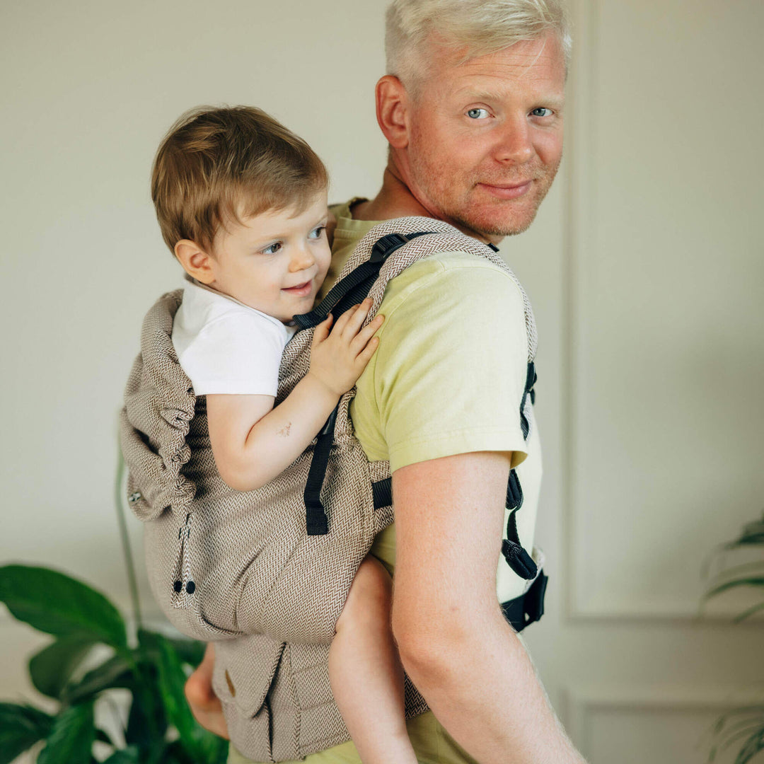 LennyLamb - LennyPreschool Carrier - Little Herringbone Almond (100% Cotton) - Cloth and Carry