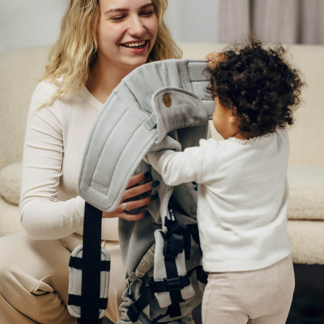 LennyLamb - LennyPreschool Carrier - Little Herringbone Grey (100% Cotton) - Cloth and Carry
