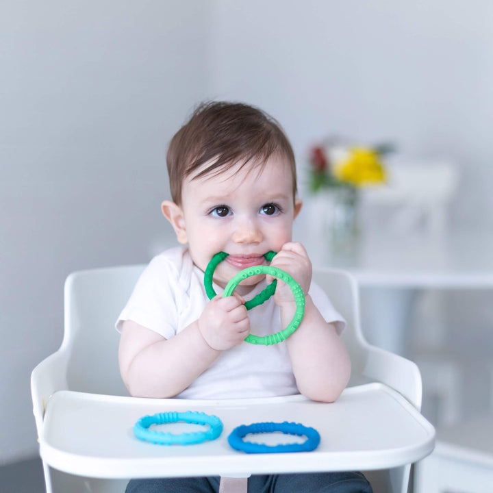 Bumkins Silicone Teething Rings 4pk - Green and Blue
