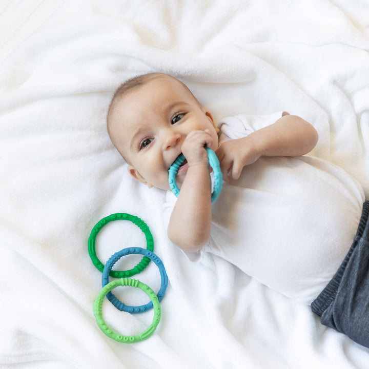 Bumkins Silicone Teething Rings 4pk - Green and Blue