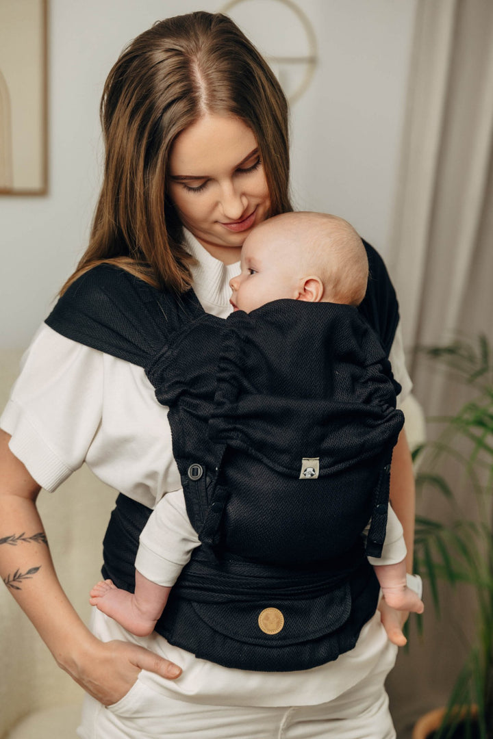LennyLamb - LennyHybrid Half Buckle Baby Carrier - Black (100% Cotton) - Cloth and Carry