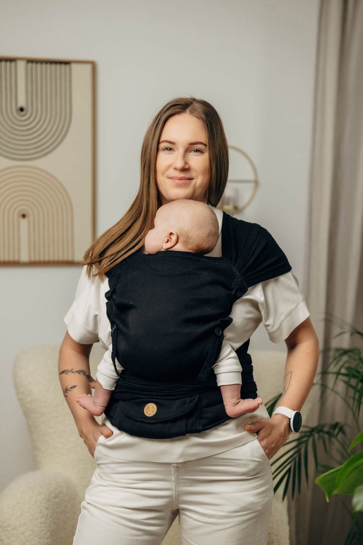 LennyLamb - LennyHybrid Half Buckle Baby Carrier - Black (100% Cotton) - Cloth and Carry