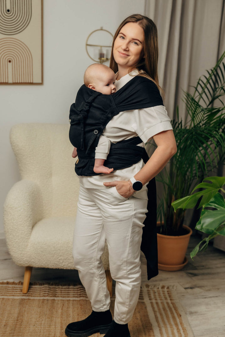 LennyLamb - LennyHybrid Half Buckle Baby Carrier - Black (100% Cotton) - Cloth and Carry