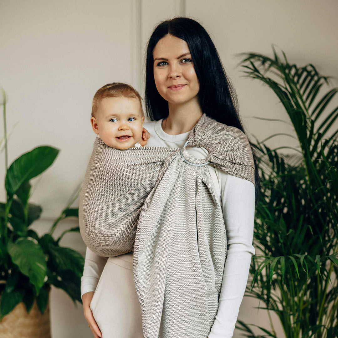 LennyLamb - LennyLamb Ring Sling - Little Herringbone Almond (100% Cotton) - Cloth and Carry