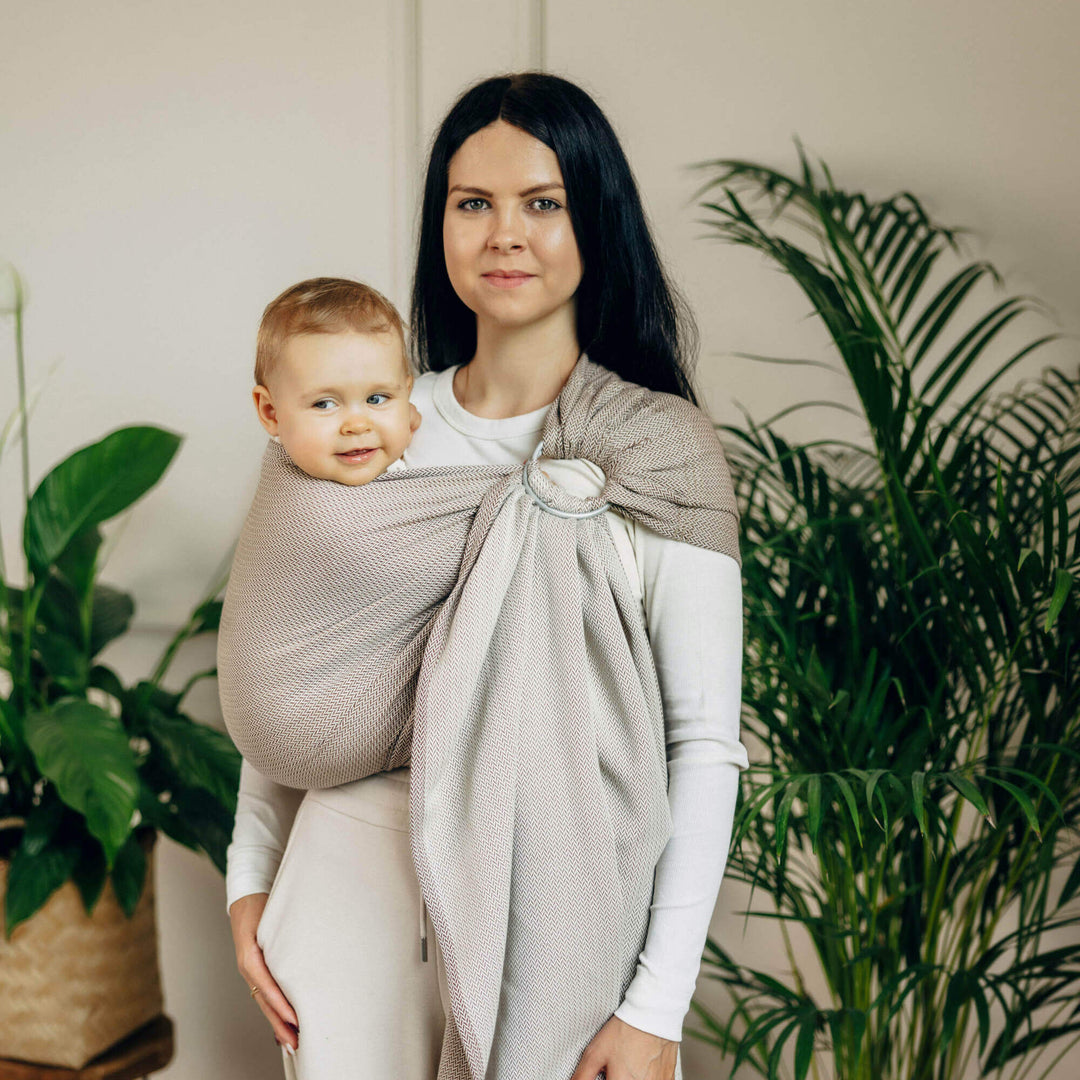 LennyLamb - LennyLamb Ring Sling - Little Herringbone Almond (100% Cotton) - Cloth and Carry