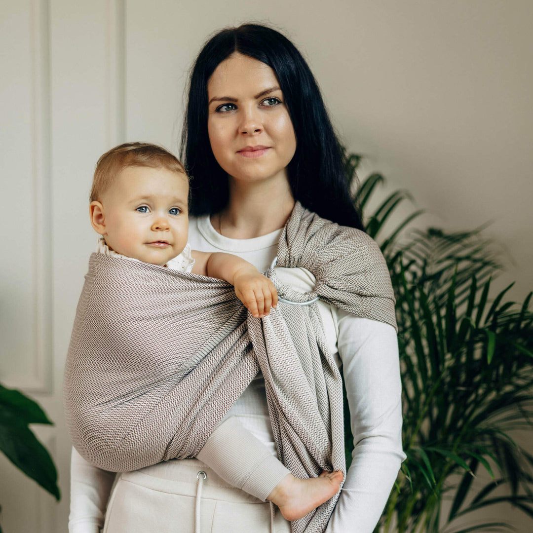 LennyLamb - LennyLamb Ring Sling - Little Herringbone Almond (100% Cotton) - Cloth and Carry