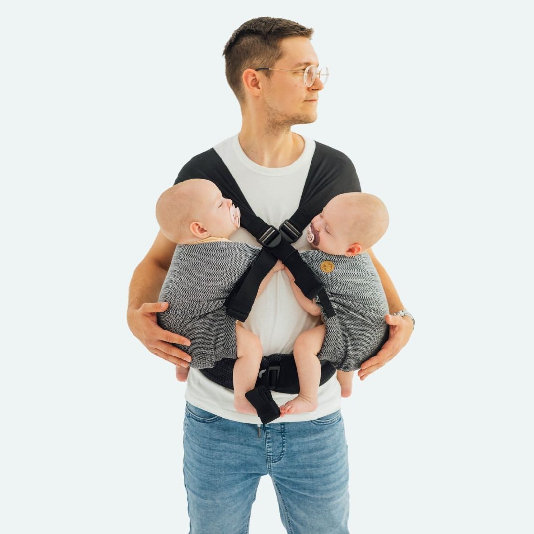 LennyLamb-LennyTwin - Adjustable Twin Baby Carrier - Little Herringbone Ombre Grey - Cloth and Carry