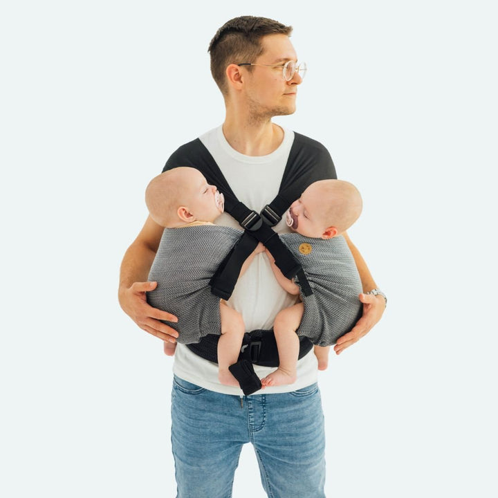 LennyLamb-LennyTwin - Adjustable Twin Baby Carrier - Little Herringbone Ombre Grey - Cloth and Carry