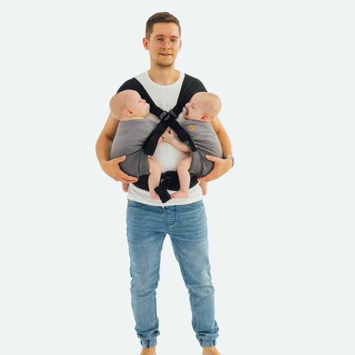 LennyLamb-LennyTwin - Adjustable Twin Baby Carrier - Little Herringbone Ombre Grey - Cloth and Carry