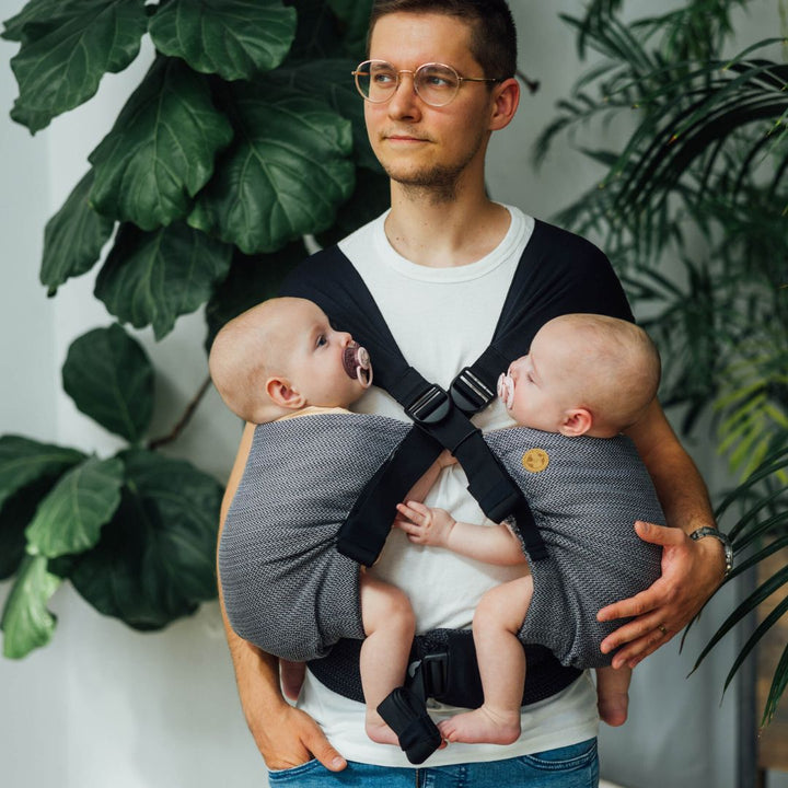 LennyLamb-LennyTwin - Adjustable Twin Baby Carrier - Little Herringbone Ombre Grey - Cloth and Carry