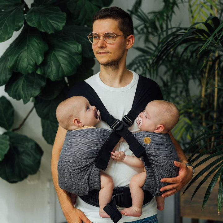 LennyLamb-LennyTwin - Adjustable Twin Baby Carrier - Little Herringbone Ombre Grey - Cloth and Carry