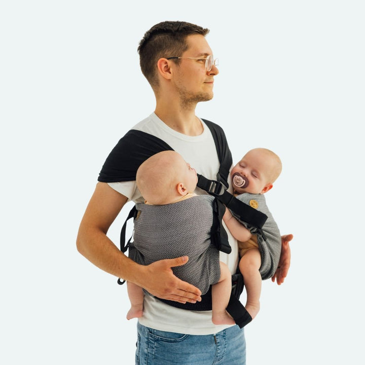 LennyLamb-LennyTwin - Adjustable Twin Baby Carrier - Little Herringbone Ombre Grey - Cloth and Carry