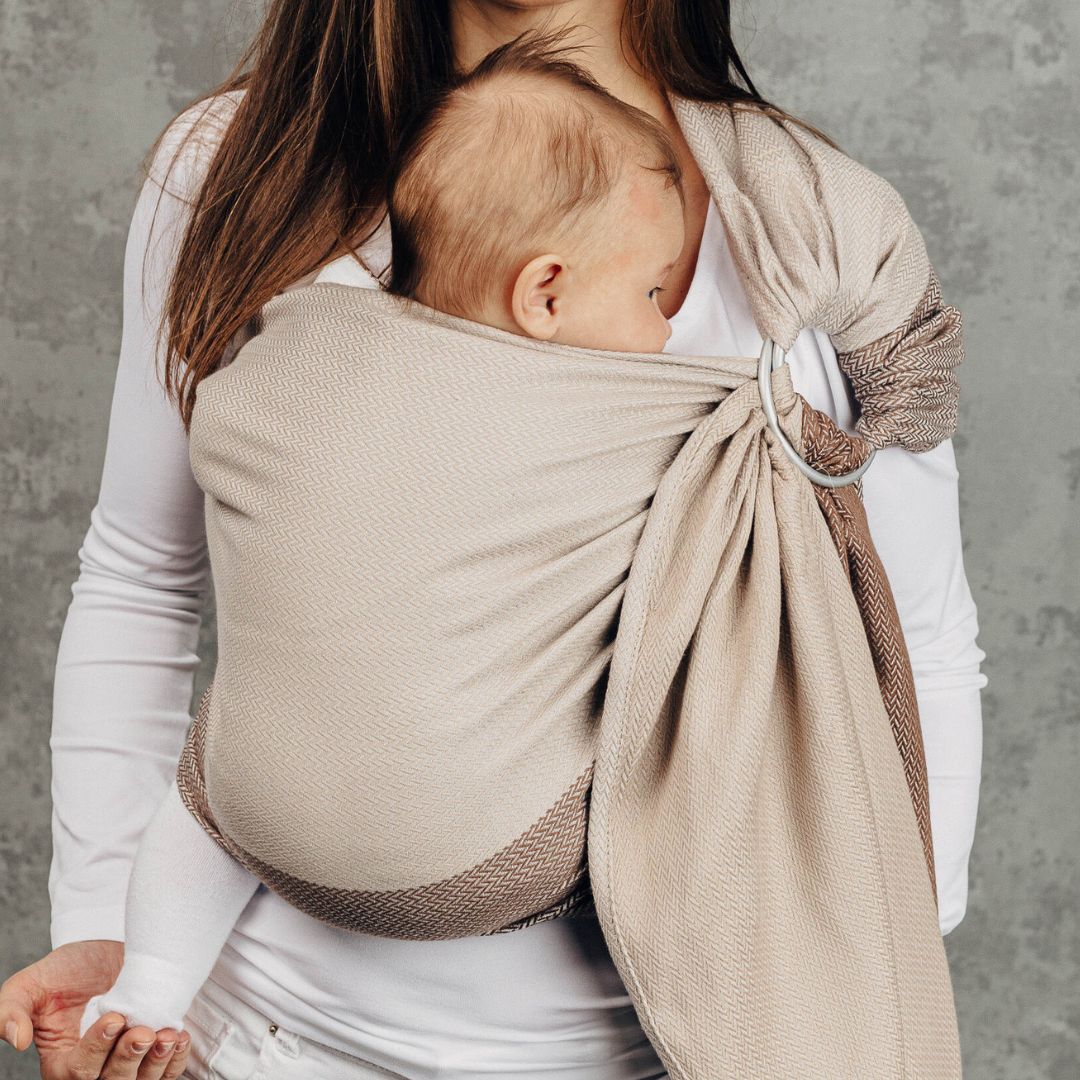 LennyLamb-LennyLamb Ring Sling - Little Herringbone Baby Caffe Latte (100% Cotton) - Cloth and Carry