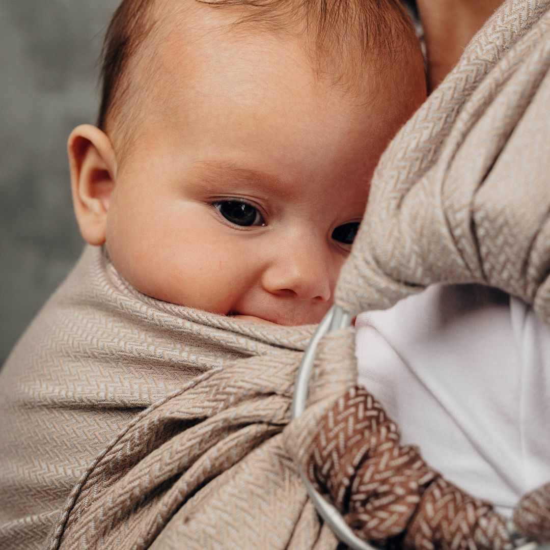 LennyLamb-LennyLamb Ring Sling - Little Herringbone Baby Caffe Latte (100% Cotton) - Cloth and Carry