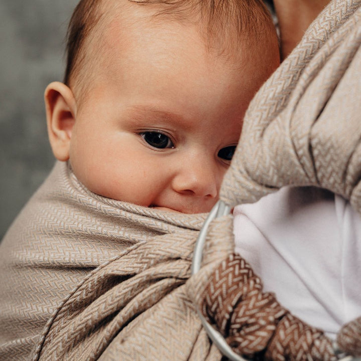 LennyLamb-LennyLamb Ring Sling - Little Herringbone Baby Caffe Latte (100% Cotton) - Cloth and Carry