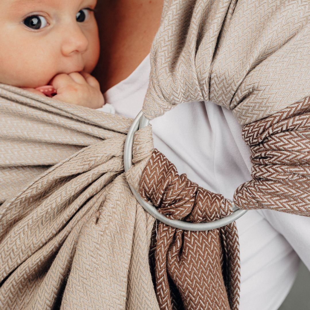 LennyLamb-LennyLamb Ring Sling - Little Herringbone Baby Caffe Latte (100% Cotton) - Cloth and Carry