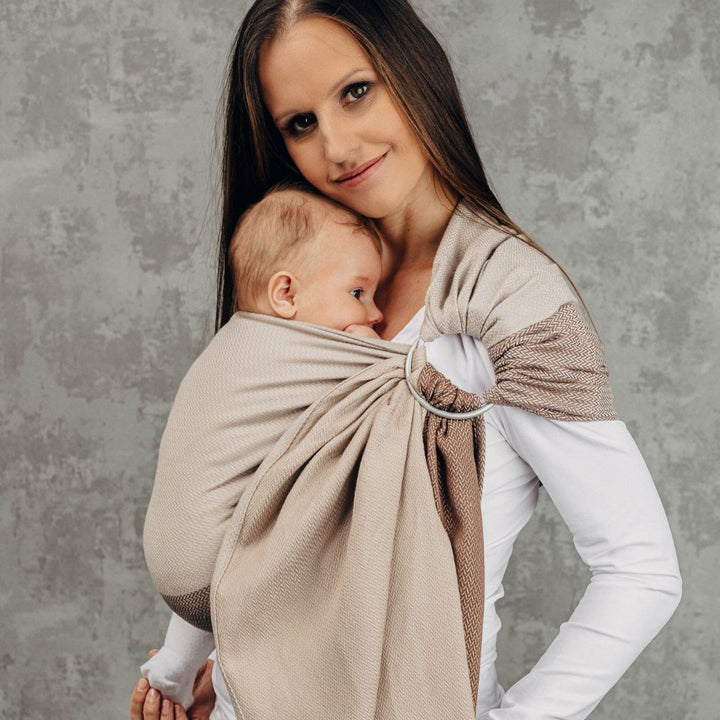 LennyLamb-LennyLamb Ring Sling - Little Herringbone Baby Caffe Latte (100% Cotton) - Cloth and Carry