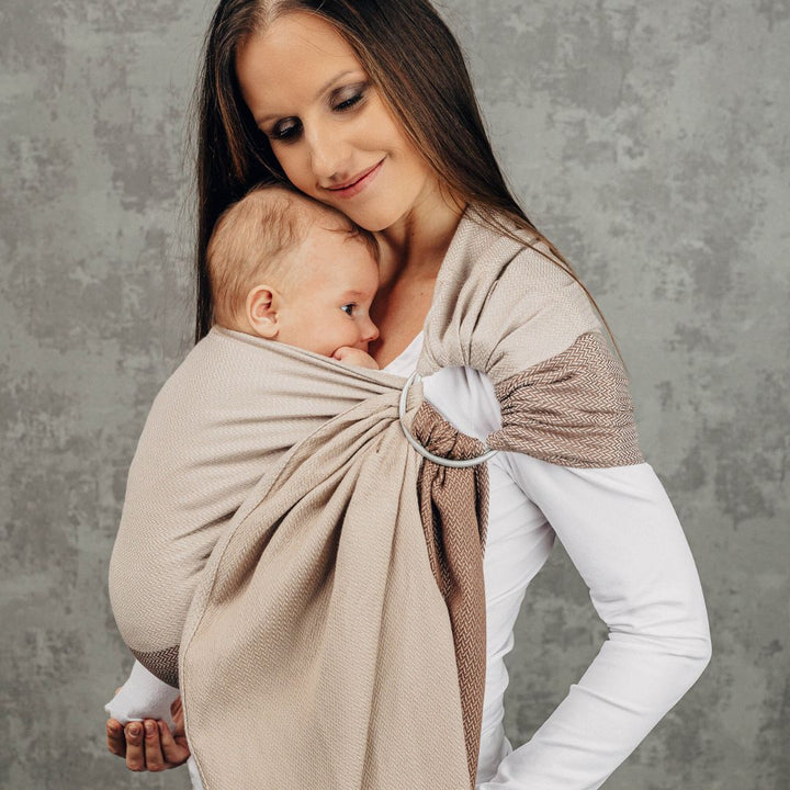 LennyLamb-LennyLamb Ring Sling - Little Herringbone Baby Caffe Latte (100% Cotton) - Cloth and Carry