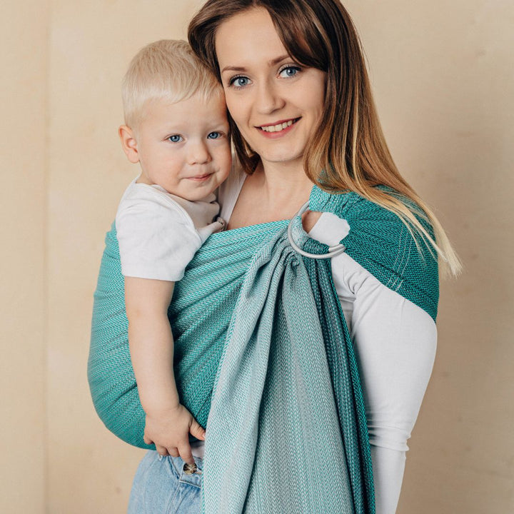 LennyLamb-LennyLamb Ring Sling - Little Herringbone Ombre Green (100% Cotton) - Cloth and Carry