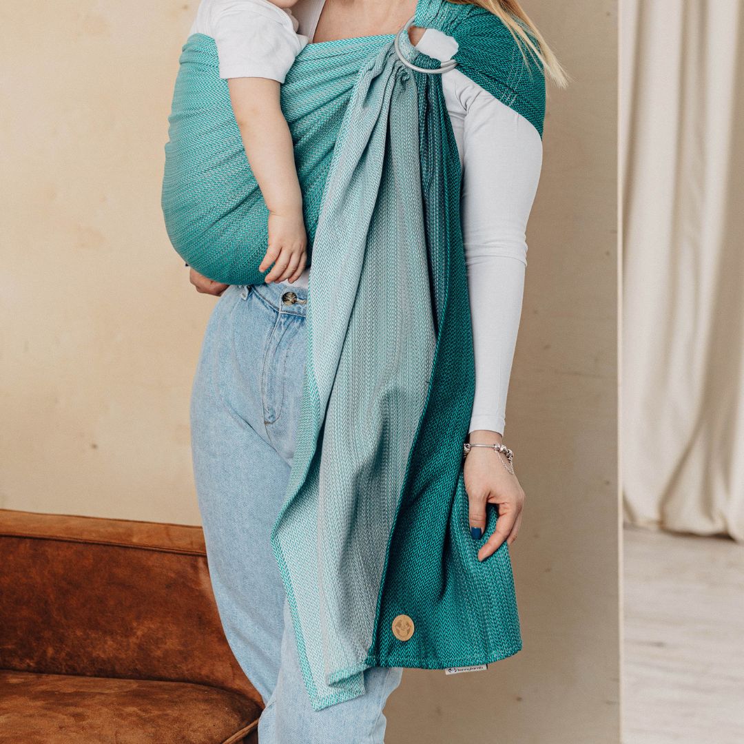 LennyLamb-LennyLamb Ring Sling - Little Herringbone Ombre Green (100% Cotton) - Cloth and Carry