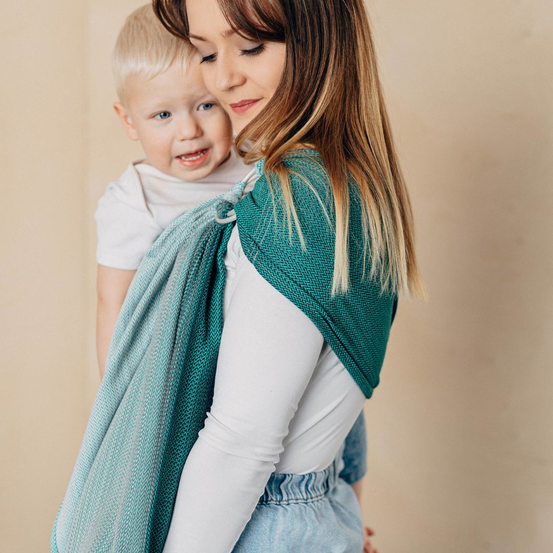 LennyLamb-LennyLamb Ring Sling - Little Herringbone Ombre Green (100% Cotton) - Cloth and Carry