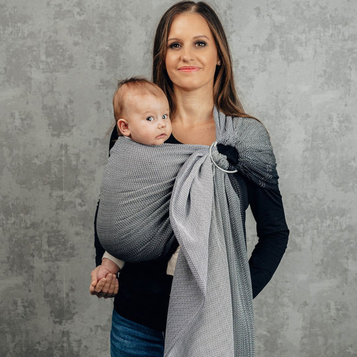 LennyLamb-LennyLamb Ring Sling - Little Herringbone Ombre Grey (100% Cotton) - Cloth and Carry