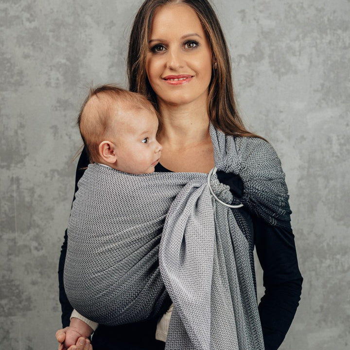 LennyLamb-LennyLamb Ring Sling - Little Herringbone Ombre Grey (100% Cotton) - Cloth and Carry