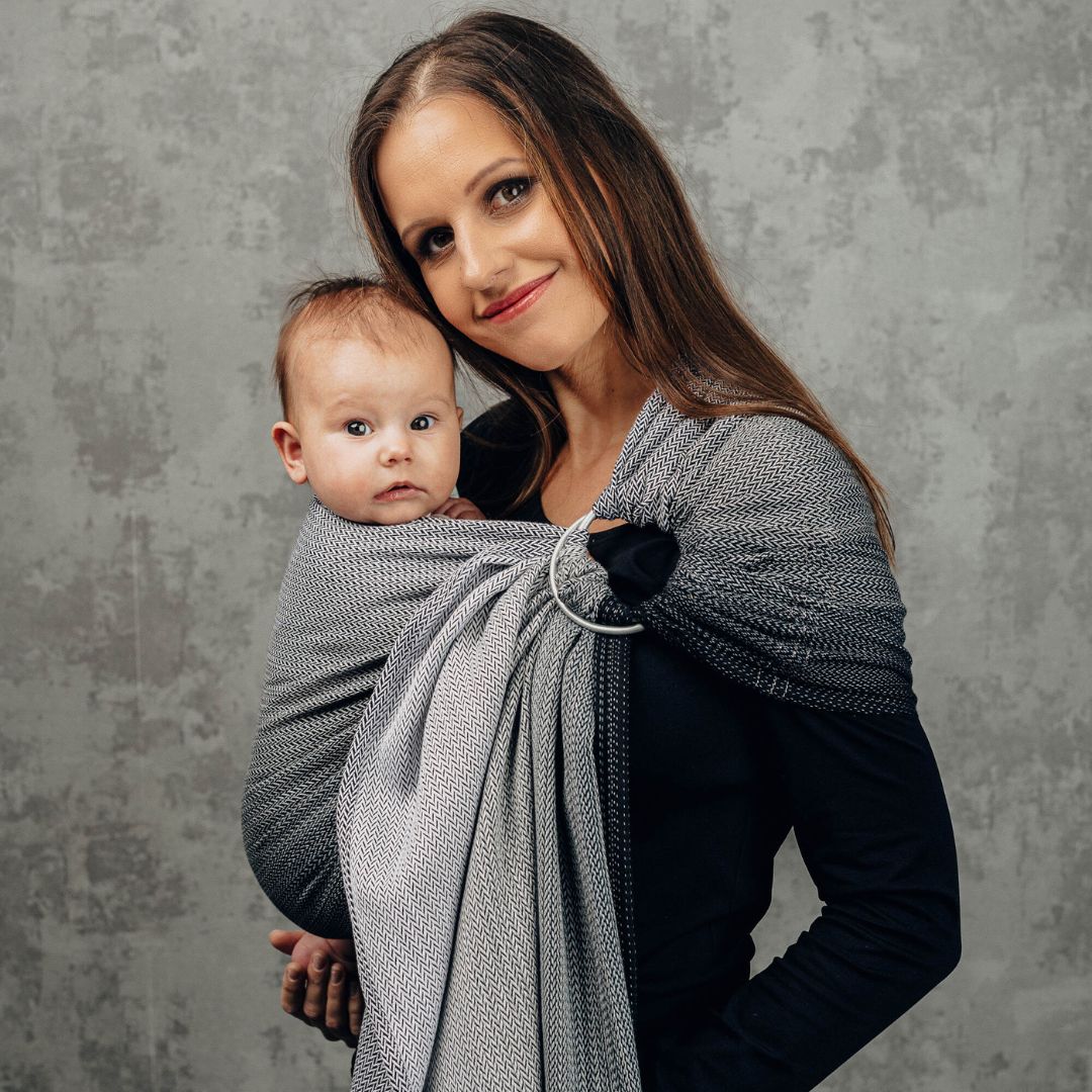 LennyLamb-LennyLamb Ring Sling - Little Herringbone Ombre Grey (100% Cotton) - Cloth and Carry