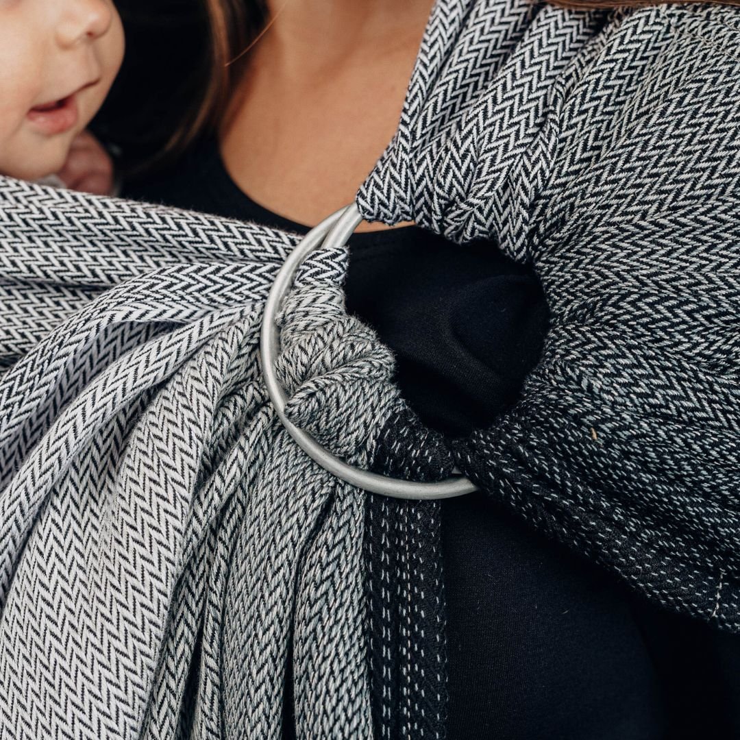 LennyLamb-LennyLamb Ring Sling - Little Herringbone Ombre Grey (100% Cotton) - Cloth and Carry