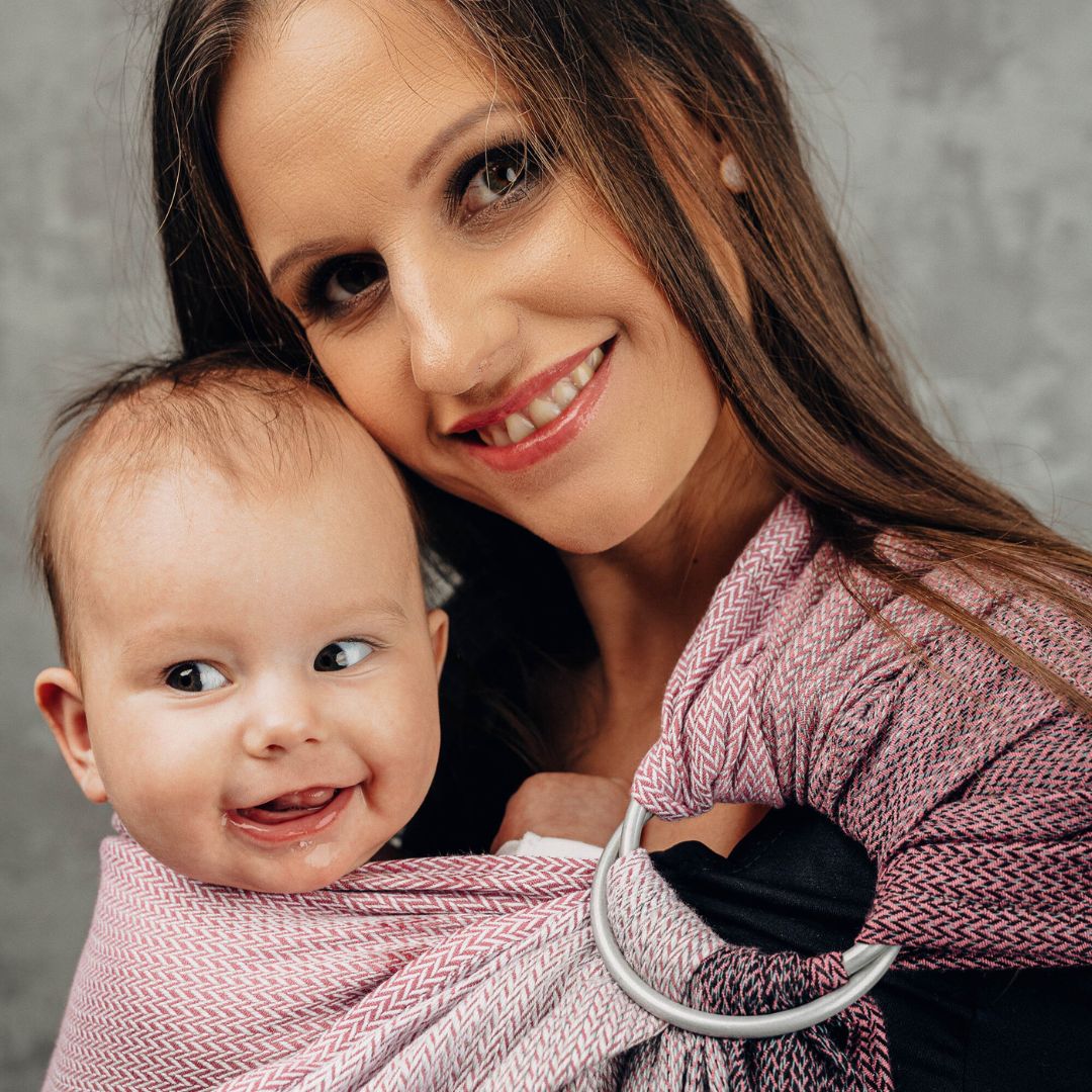 LennyLamb-LennyLamb Ring Sling - Little Herringbone Ombre Pink (100% Cotton) - Cloth and Carry