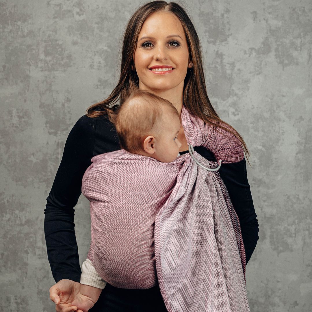 LennyLamb-LennyLamb Ring Sling - Little Herringbone Ombre Pink (100% Cotton) - Cloth and Carry