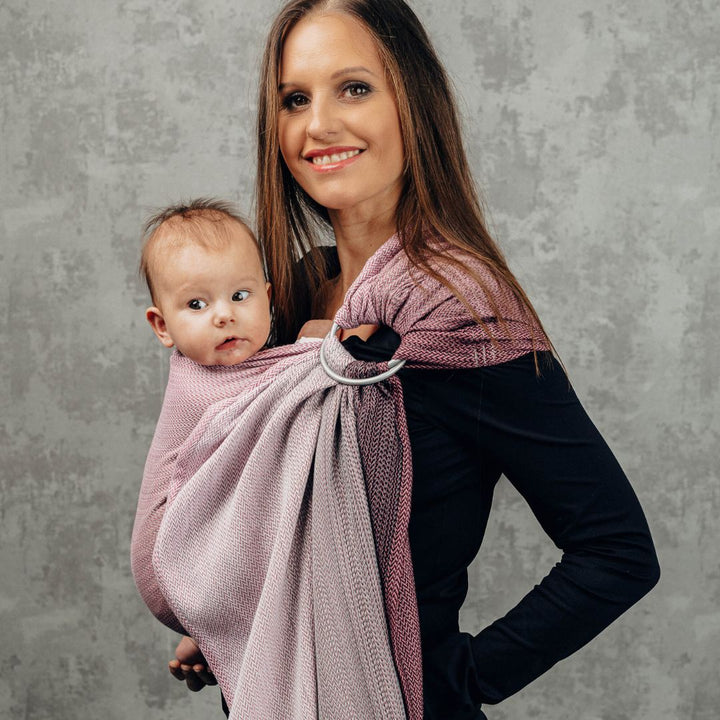 LennyLamb-LennyLamb Ring Sling - Little Herringbone Ombre Pink (100% Cotton) - Cloth and Carry