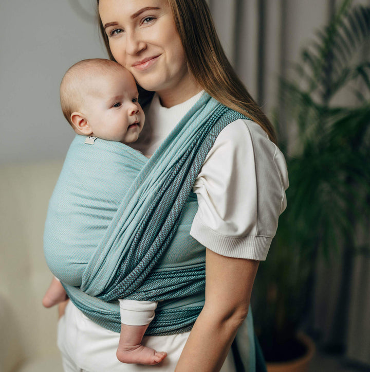 LennyLamb - LennyLamb Baby Sling Woven Wrap - Little Herringbone Baby Mint * GRADE B * - Cloth and Carry