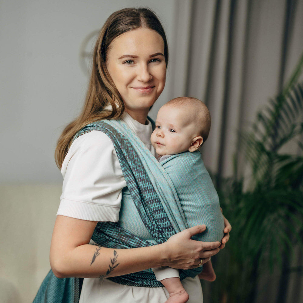 LennyLamb - LennyLamb Baby Sling Woven Wrap - Little Herringbone Baby Mint * GRADE B * - Cloth and Carry