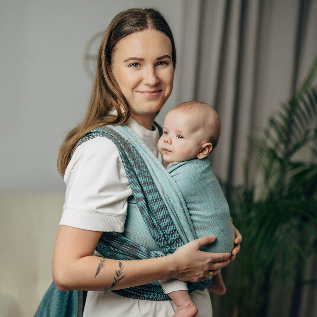 LennyLamb - LennyLamb Baby Sling Woven Wrap - Little Herringbone Baby Mint * GRADE B * - Cloth and Carry