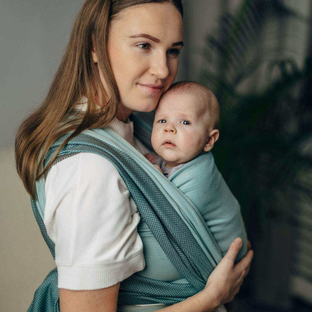 LennyLamb - LennyLamb Baby Sling Woven Wrap - Little Herringbone Baby Mint * GRADE B * - Cloth and Carry
