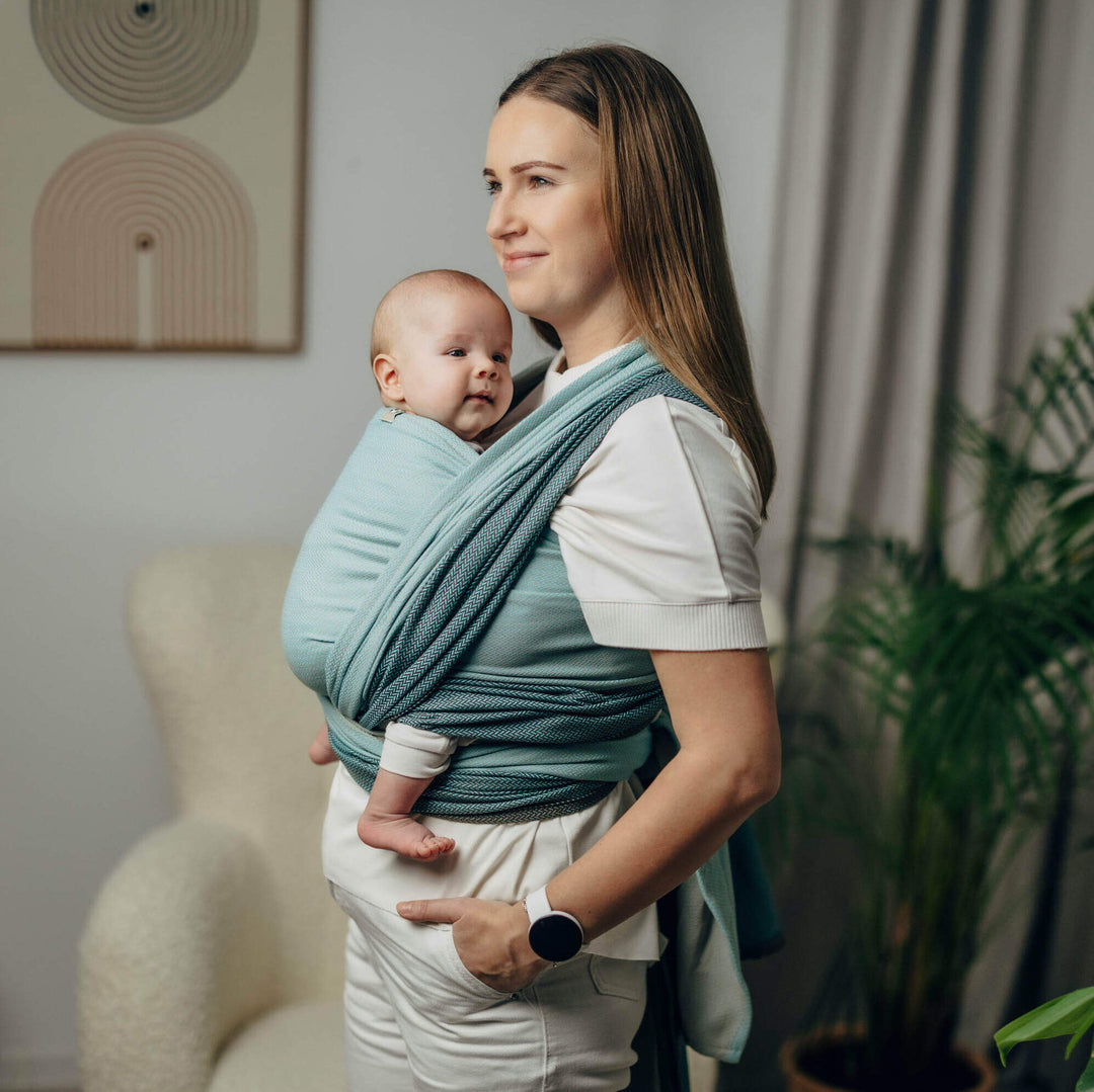 LennyLamb - LennyLamb Baby Sling Woven Wrap - Little Herringbone Baby Mint * GRADE B * - Cloth and Carry