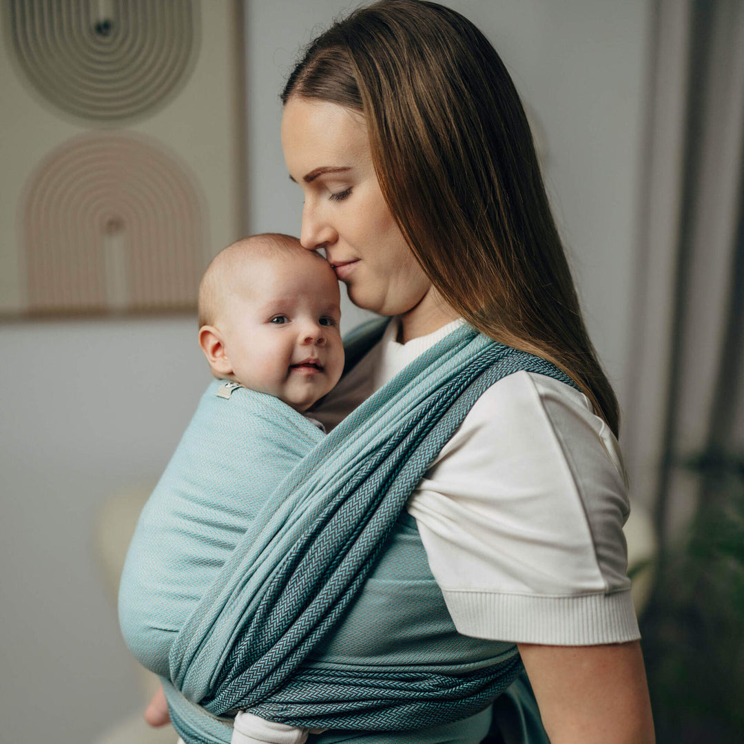 LennyLamb - LennyLamb Baby Sling Woven Wrap - Little Herringbone Baby Mint * GRADE B * - Cloth and Carry
