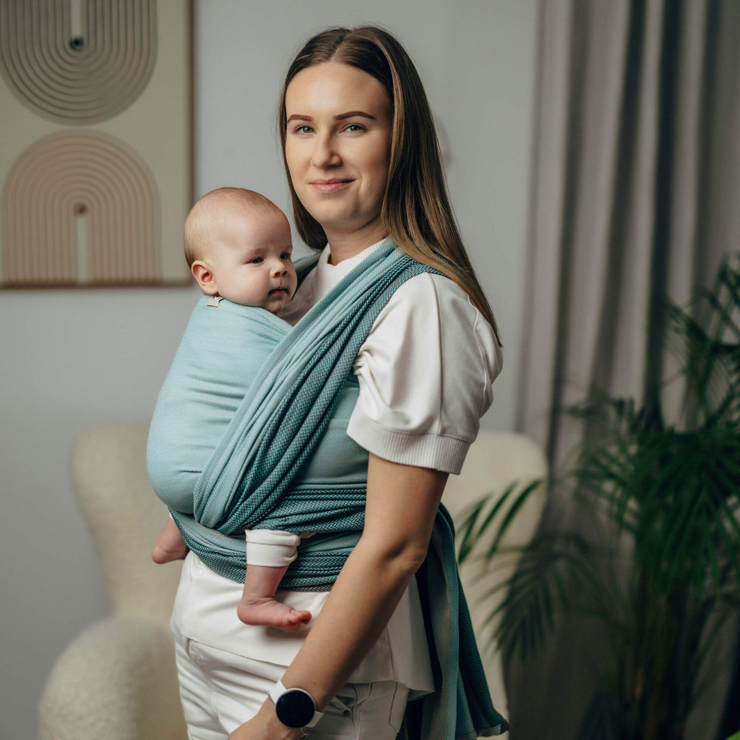 LennyLamb - LennyLamb Baby Sling Woven Wrap - Little Herringbone Baby Mint * GRADE B * - Cloth and Carry