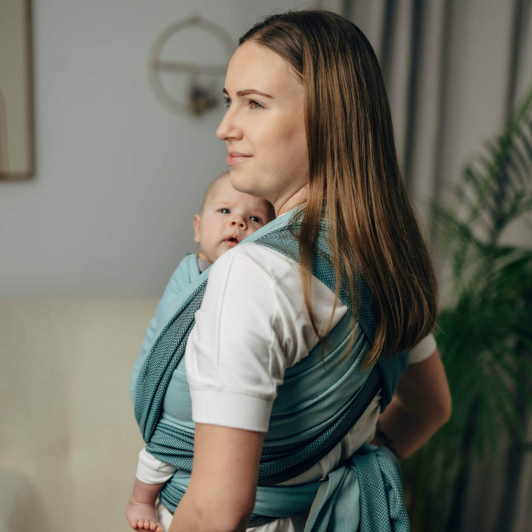 LennyLamb - LennyLamb Baby Sling Woven Wrap - Little Herringbone Baby Mint * GRADE B * - Cloth and Carry