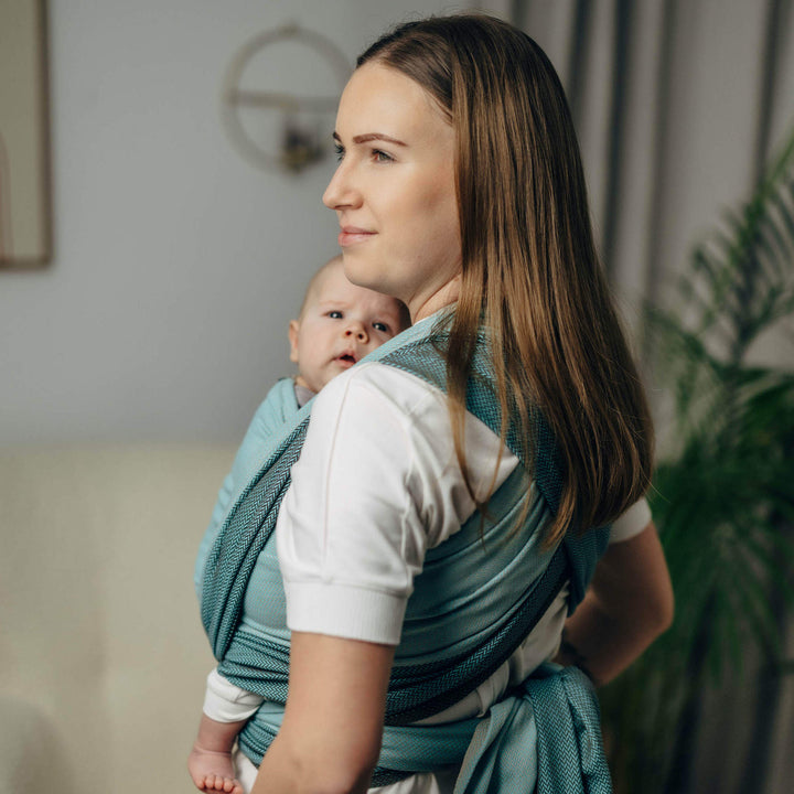 LennyLamb - LennyLamb Baby Sling Woven Wrap - Little Herringbone Baby Mint * GRADE B * - Cloth and Carry