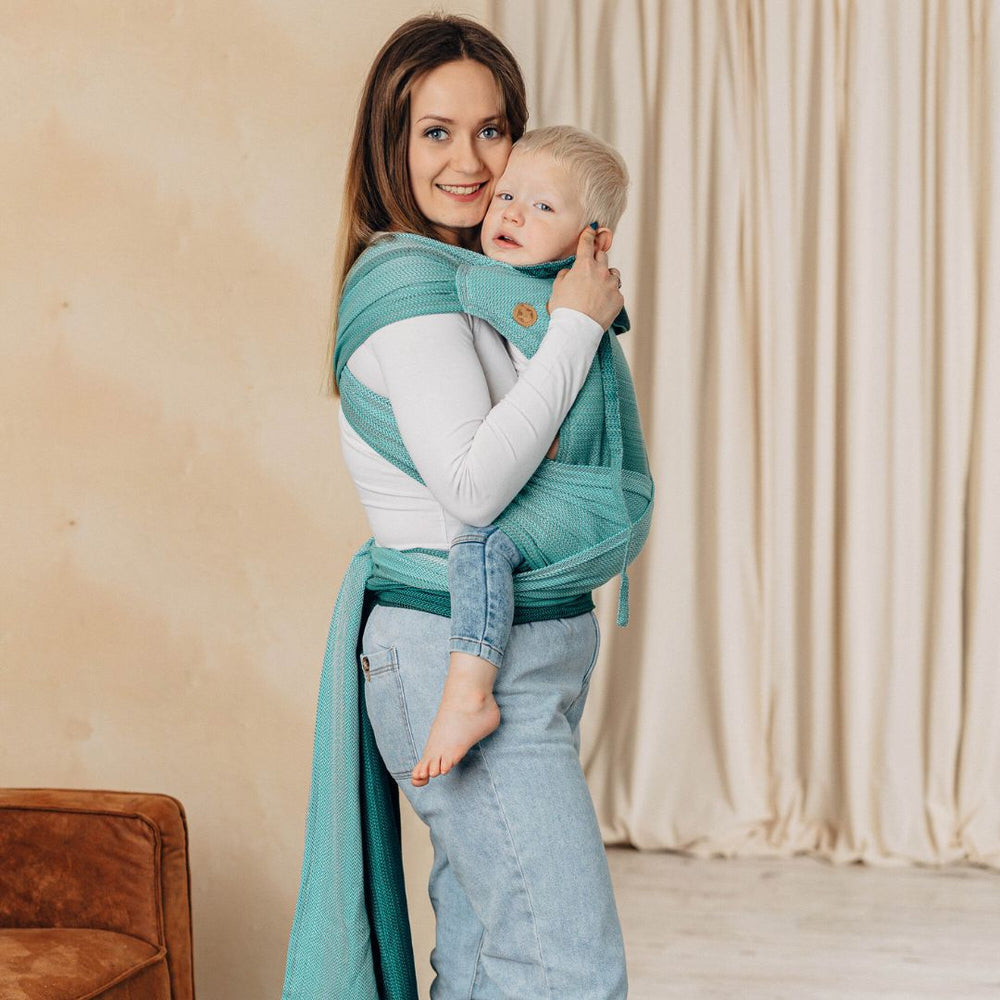 LennyLamb-Wrap-Tai Meh Dai Baby Carrier: Little Herringbone Ombre Green - Cloth and Carry
