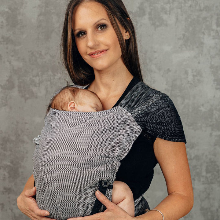 LennyLamb-LennyHybrid Half Buckle Baby Carrier - Little Herringbone Ombre Grey (100% Cotton) - Cloth and Carry