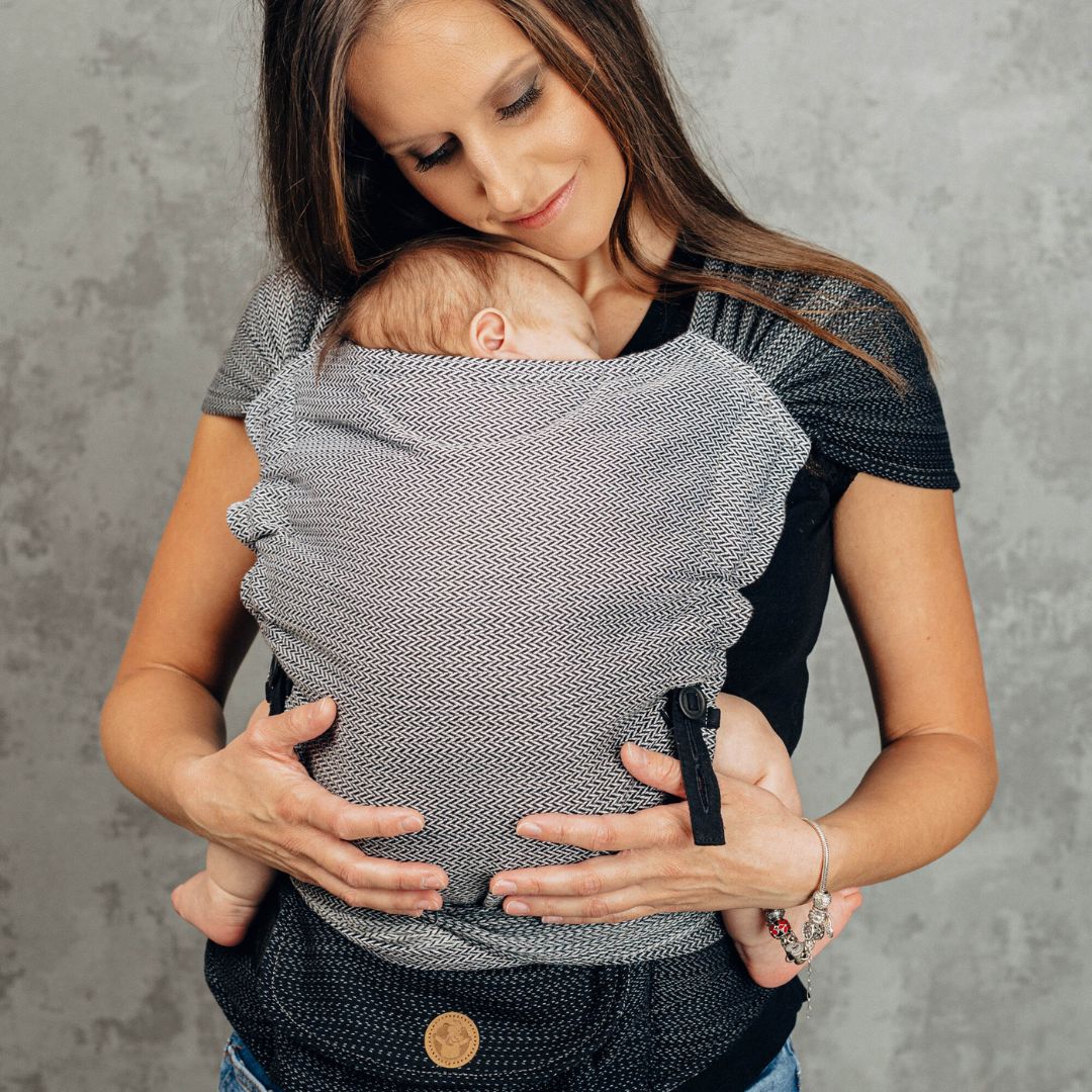 LennyLamb-LennyHybrid Half Buckle Baby Carrier - Little Herringbone Ombre Grey (100% Cotton) - Cloth and Carry