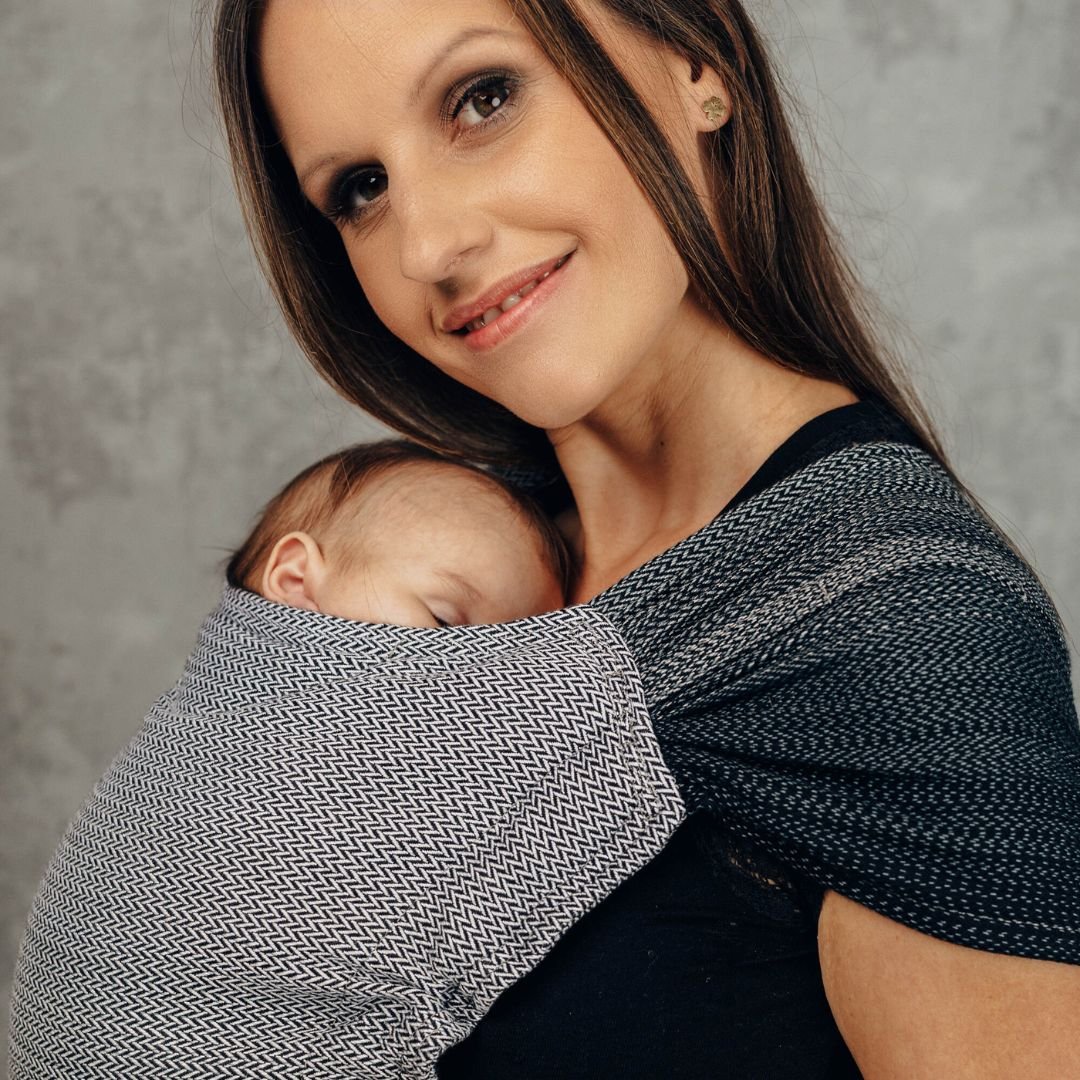 LennyLamb-LennyHybrid Half Buckle Baby Carrier - Little Herringbone Ombre Grey (100% Cotton) - Cloth and Carry