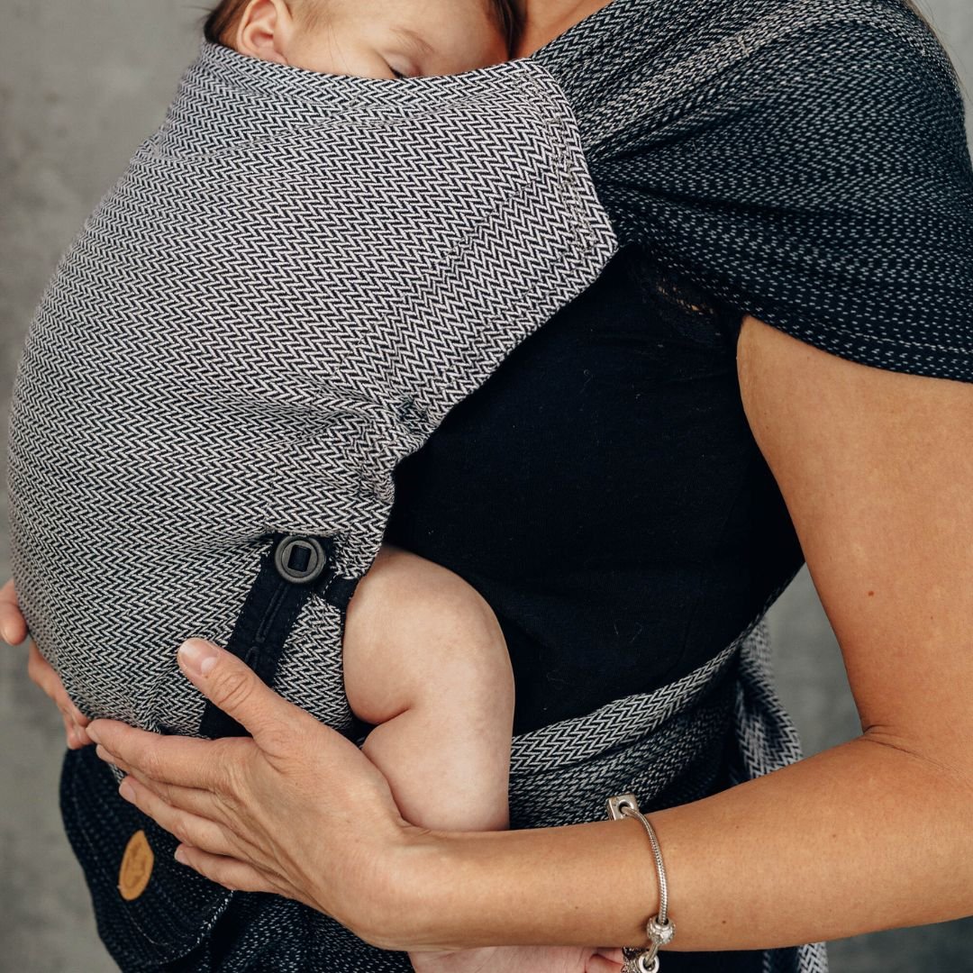 LennyLamb-LennyHybrid Half Buckle Baby Carrier - Little Herringbone Ombre Grey (100% Cotton) - Cloth and Carry