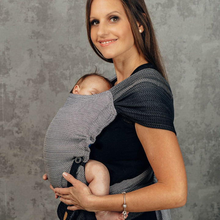 LennyLamb-LennyHybrid Half Buckle Baby Carrier - Little Herringbone Ombre Grey (100% Cotton) - Cloth and Carry