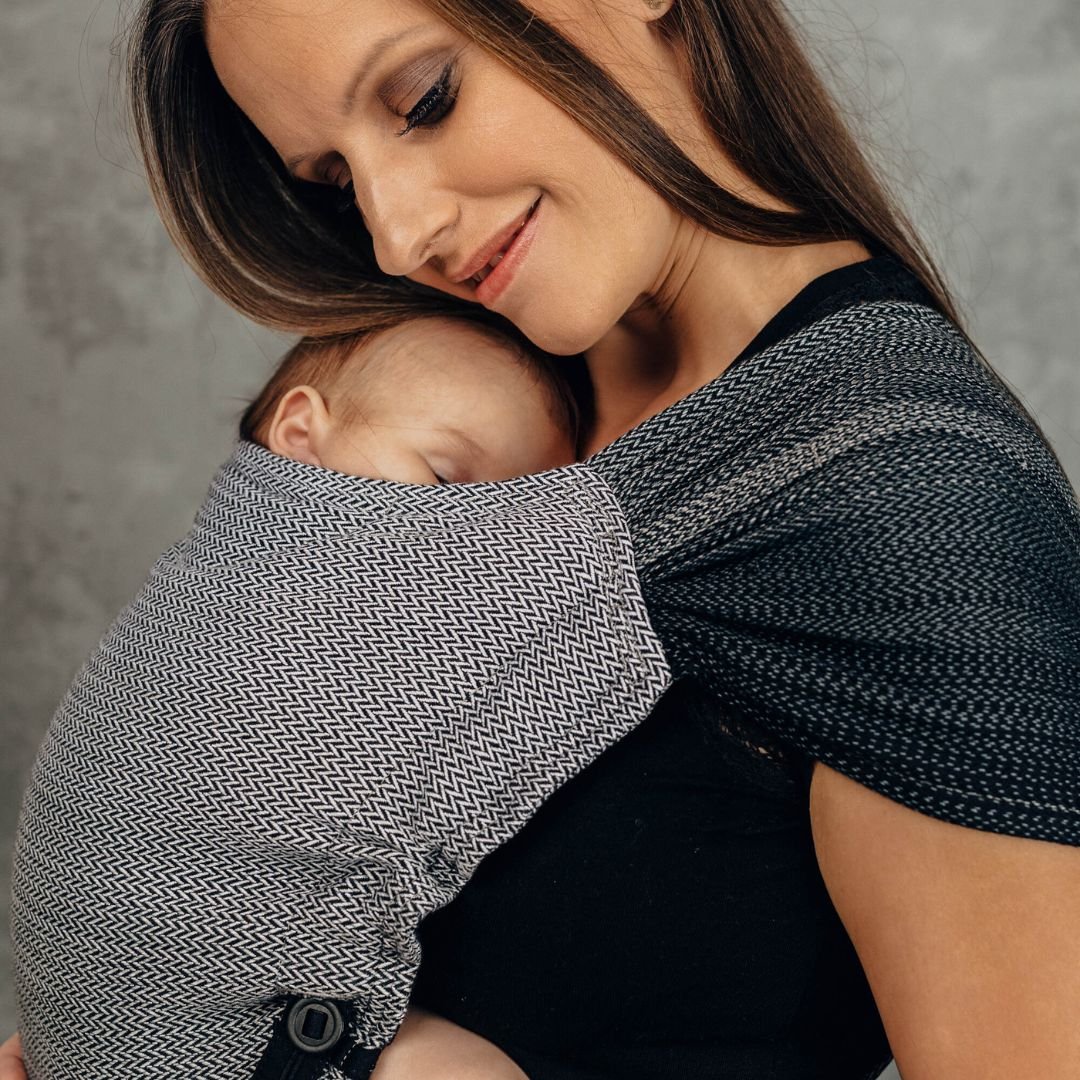 LennyLamb-LennyHybrid Half Buckle Baby Carrier - Little Herringbone Ombre Grey (100% Cotton) - Cloth and Carry