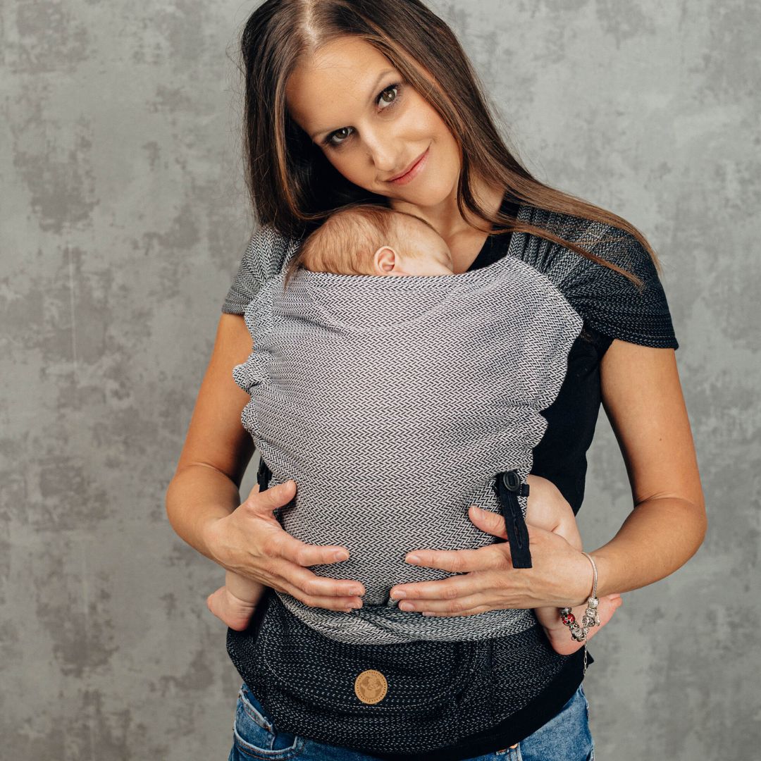 LennyLamb-LennyHybrid Half Buckle Baby Carrier - Little Herringbone Ombre Grey (100% Cotton) - Cloth and Carry